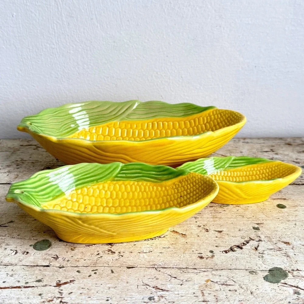 Vintage Weiss Hand Painted Corn Serving Bowls Set of 3 Brazil Yellow CSGC